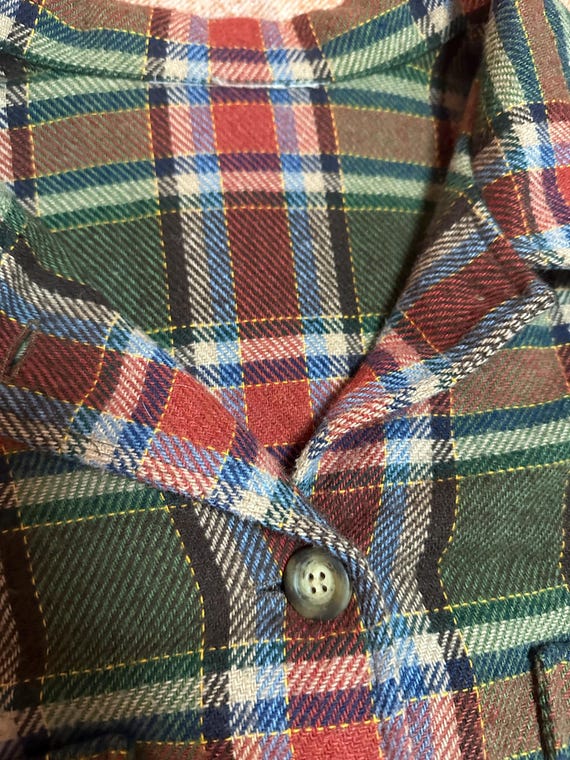 Plaid Fringe Bottom Wool Blend Button-Up - image 2