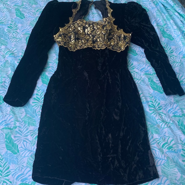 Black Beaded Vintage Velvet Dress