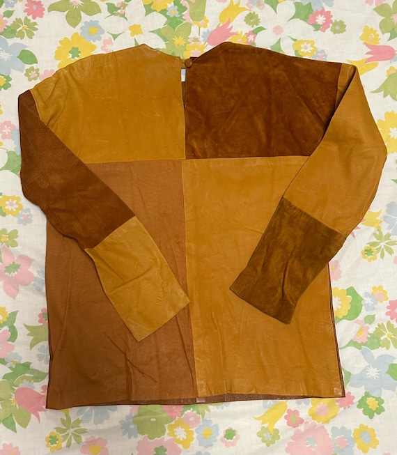 Color Block Patchwork Leather Shirt - image 2