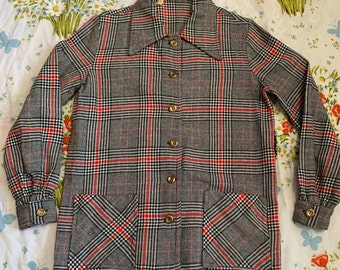 Vintage Wollmischung Hahnentritt Muster Blazer