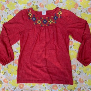 Red Linen Top with Puffy Sleeves