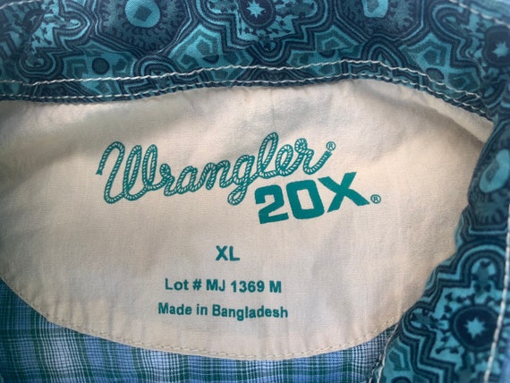 Wrangler Teal Plaid Button Up Shirt - image 3