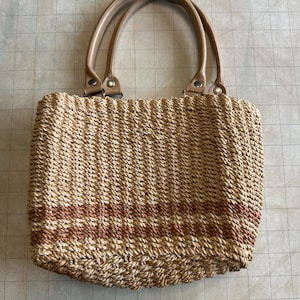 Tan Striped Wicker Handbag