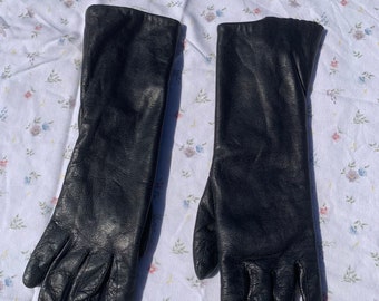 Black Leather Long Gloves With Fur Lining