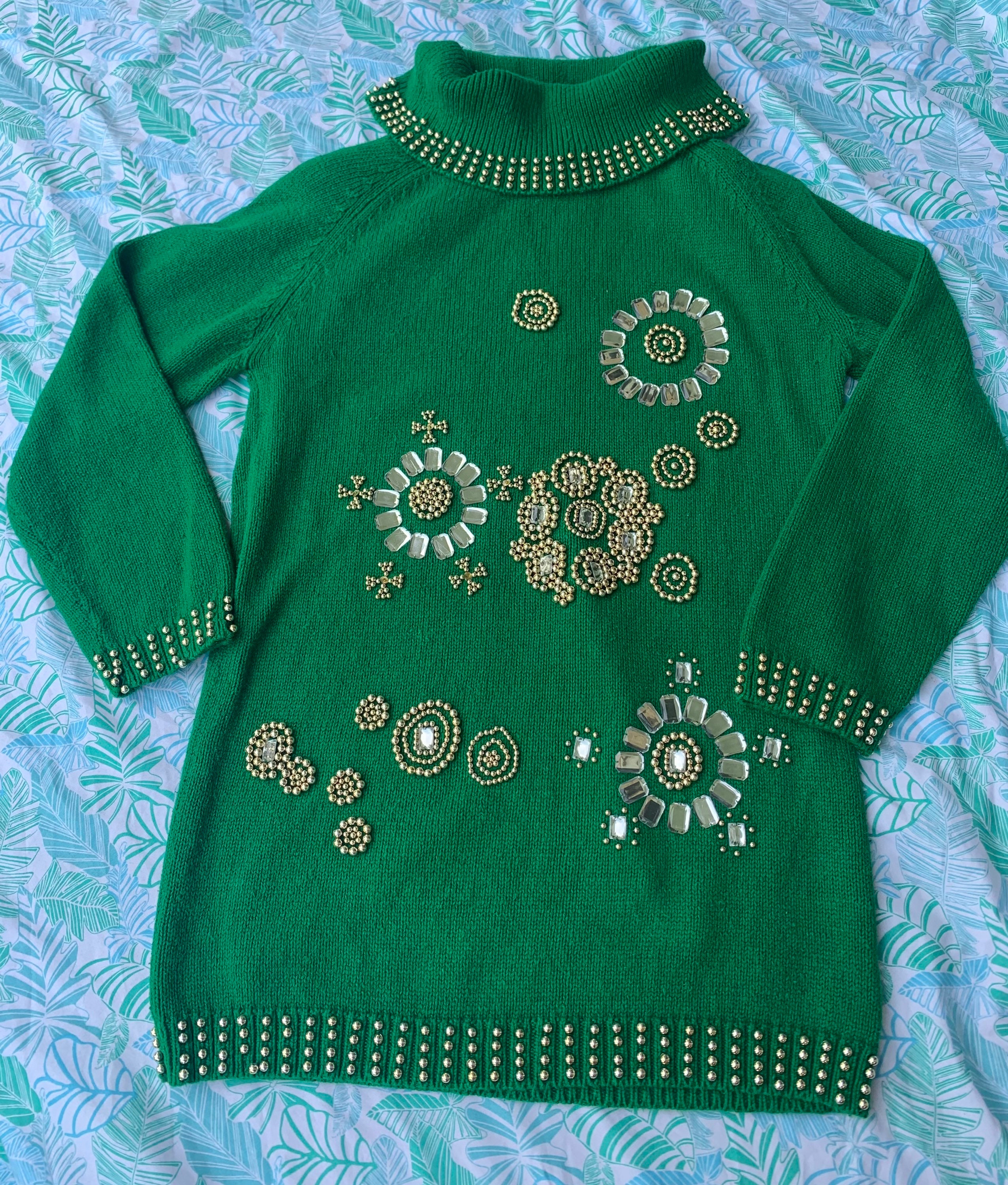 Vintage Green Bedazzled Sweater Dress - Etsy