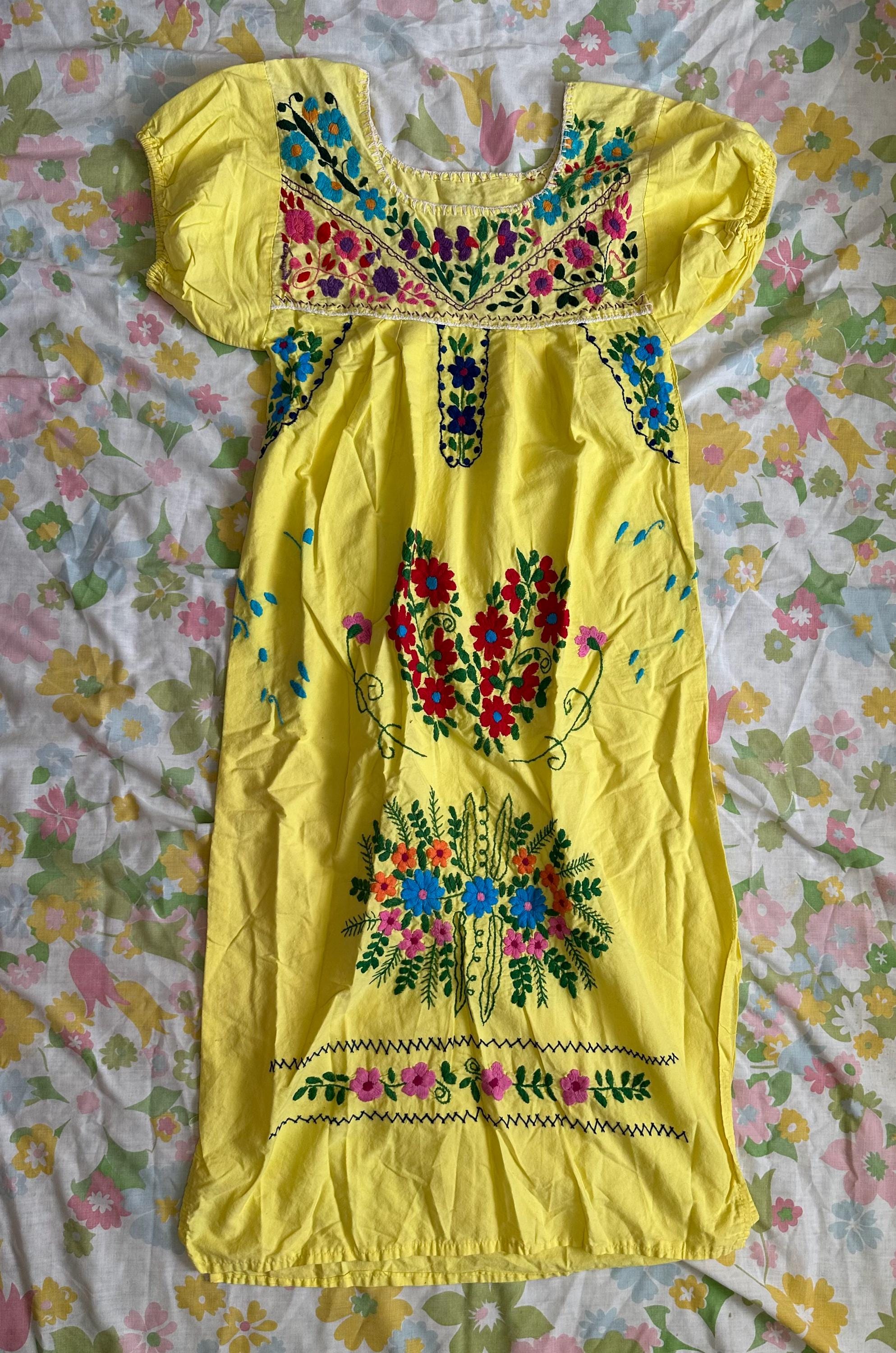 Yellow Floral Embroidered Dress - Etsy