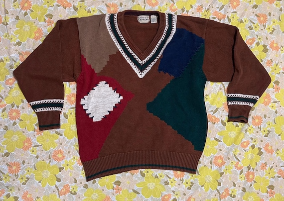 Cotton Traders Brown Patchwork Style Sweater - image 1