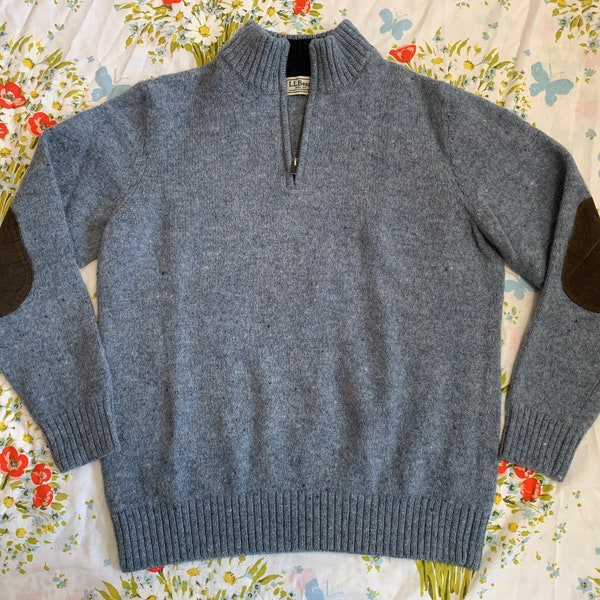 LL Bean Light Blue Wool Pullover Sweater Quarter Zip