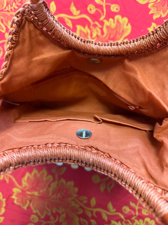 Orange Macrame Bag With Wooden Handles and Shell … - image 2