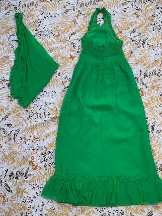 Hostess Gown 1970s Handmade Green Dress & Shawl - image 2