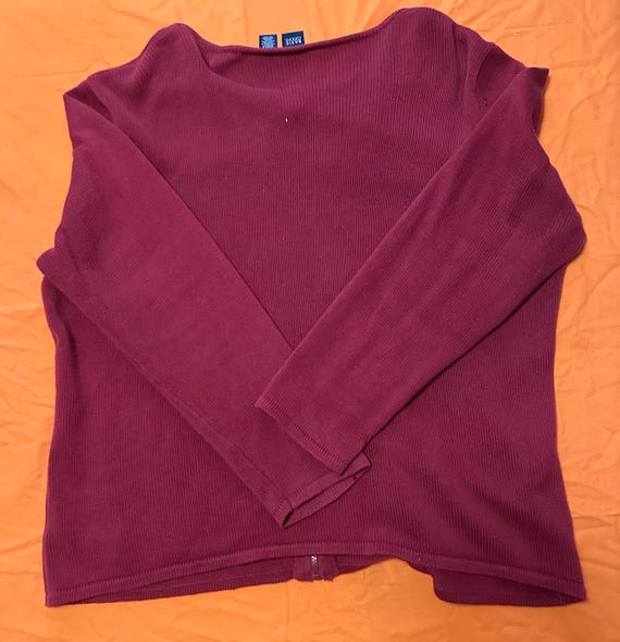 Basic Imports Crimson Zip-up Leaf Pattern Sweater - image 3