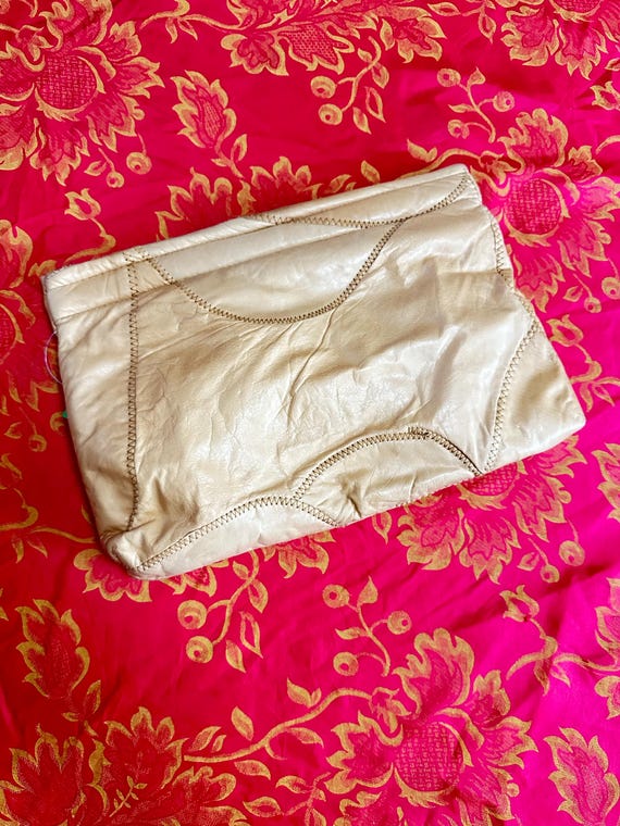 Tan Patchwork Leather Spring Closure Clutch - image 1