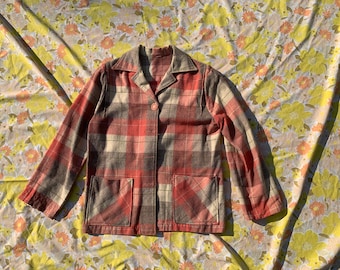 Blazer a cuadros rosa, gris y crema de los años 70