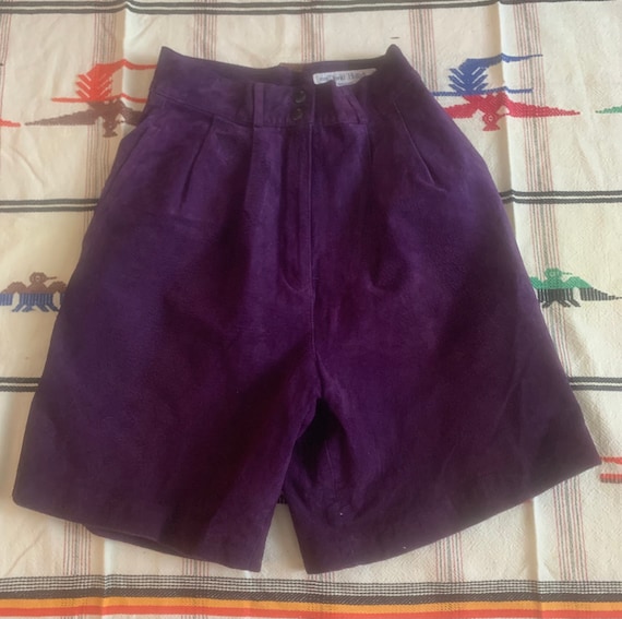 Purple & Green Suede Leather Shorts - image 1