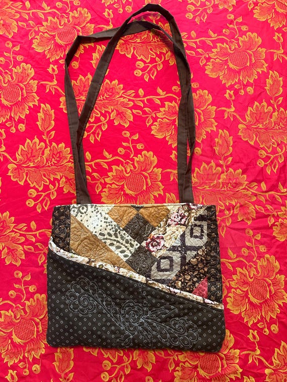Patchwork Brown Floral Pattern Handbag - image 3