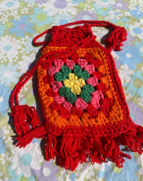 Knit Pattern Drawstring Bag - image 2