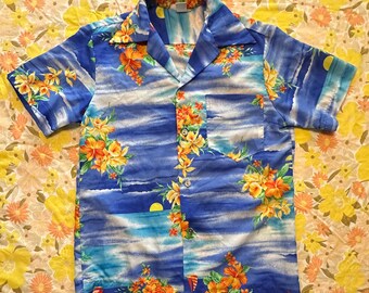 Made in Hawaii Blue Floral Button Up Shirt