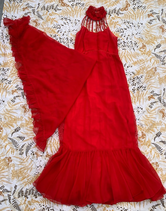 Hostess Gown 1970s Handmade Red Dress & Shawl