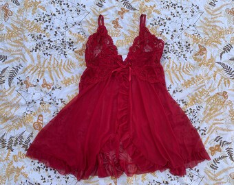 Red Sheer Lace Lingerie Babydoll