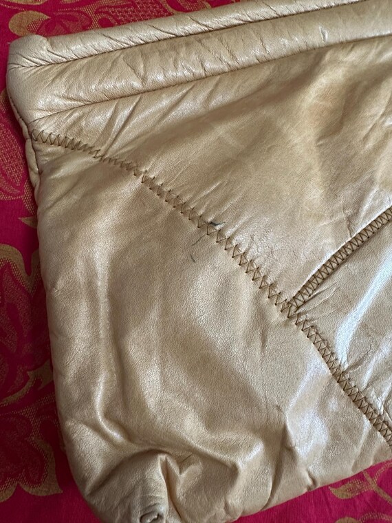 Tan Patchwork Leather Spring Closure Clutch - image 3