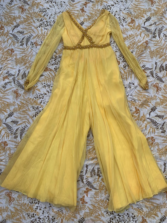 Hostess Attire 1970s Handmade Yellow Romper