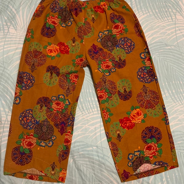 Brown Boho Floral Elastic Waist Pants