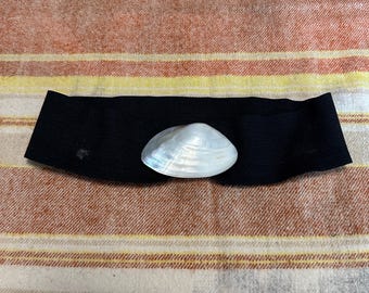 VINTAGE 80s Gold Seashell Belt | Stretch Elastic Waist Belt 