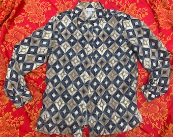 Vintage Abstract Pattern Silk Button Up