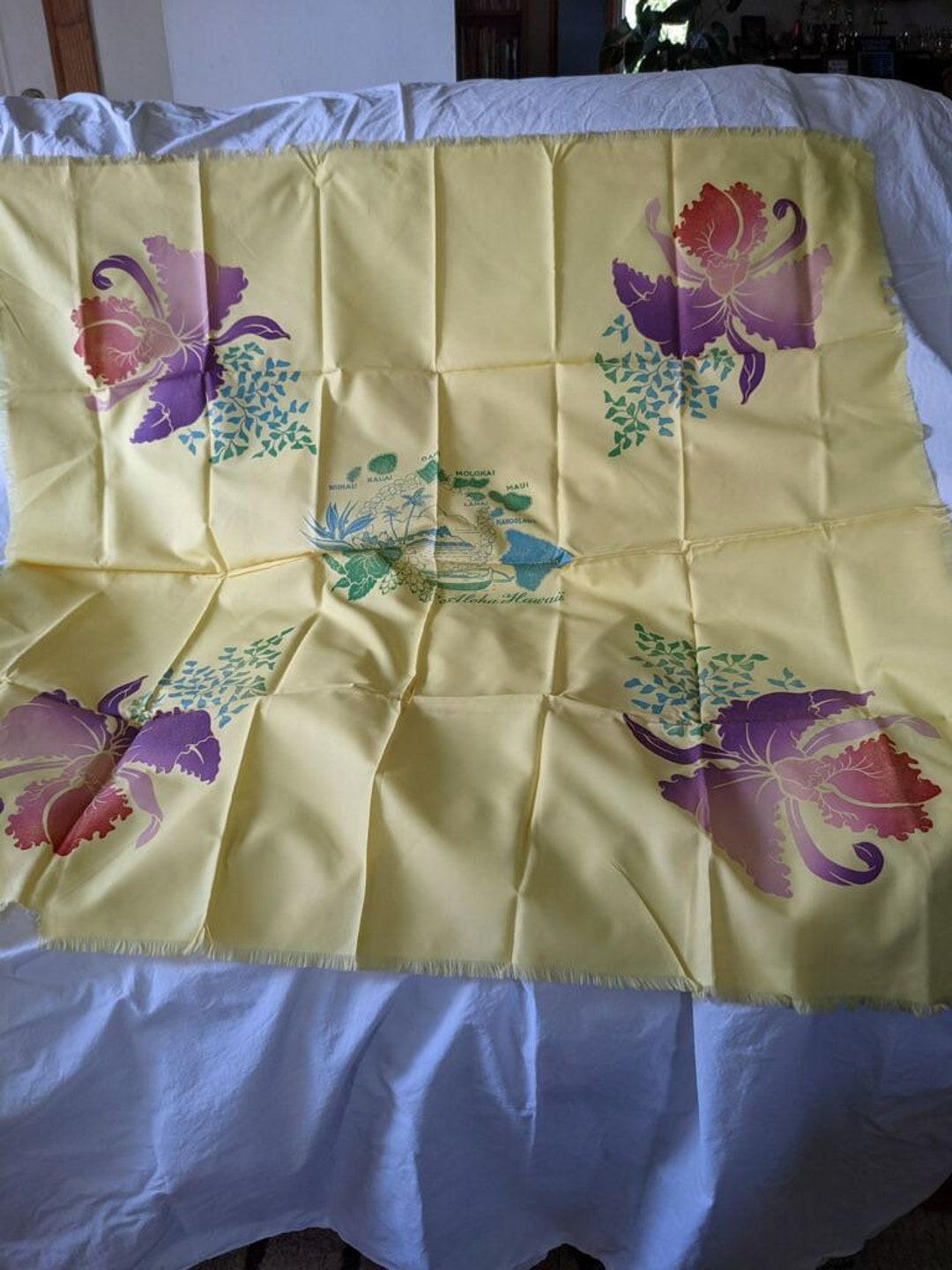 1950's-60's ビンテージ シルク製？ ハワイ フラガール テーブル