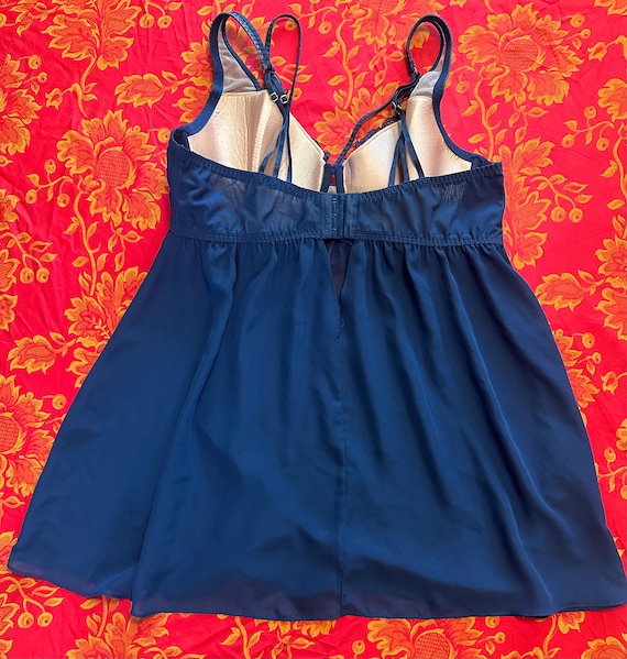 dark blue lingerie dress Vintage 90's Victoria's Secret Silky Teddy Lingerie Dress Navy Blue Lacy Night