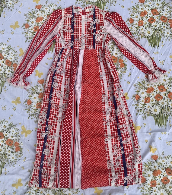 Vintage Floral Red Girls Dress - image 1