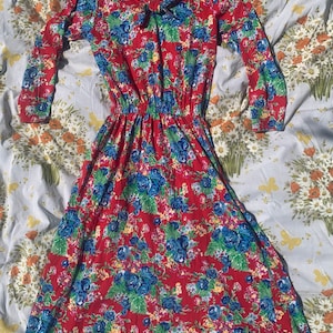 Red Floral Long Sleeve Dress