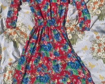 Red Floral Long Sleeve Dress