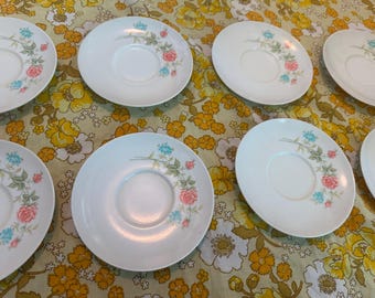 Juego de platos florales azules y rosas de 8 piezas de Texas Ware