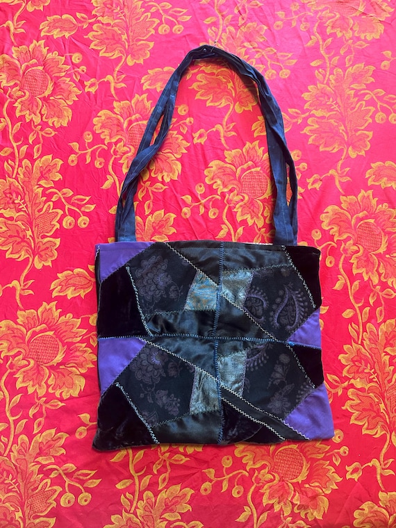 Patchwork Purple Velour Handbag - image 1