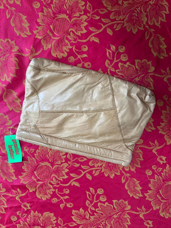 Tan Patchwork Leather Spring Closure Clutch - image 2