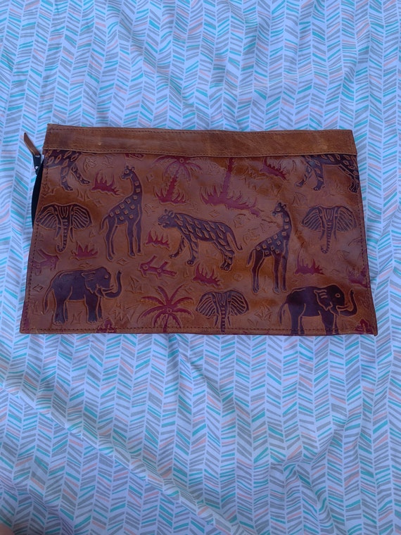 Genuine Leather Safari Pattern Clutch