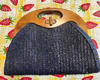 Holiday Fair Blue Wicker Purse
