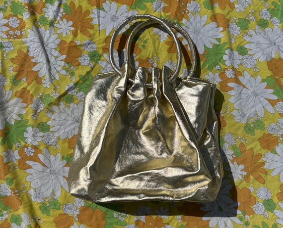 Gold Retro Polyester Purse with Loop Handle - image 2
