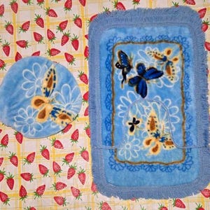 Vintage Deadstock Blue Butterfly Bath Mat Set