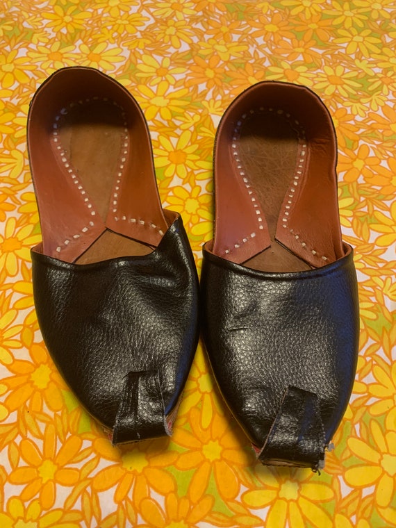 Boho Handmade Black Leather Flats