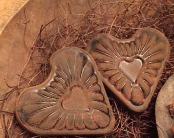 Blackened beeswax hearts Set of 2 Bowl Filler with angel hair vine