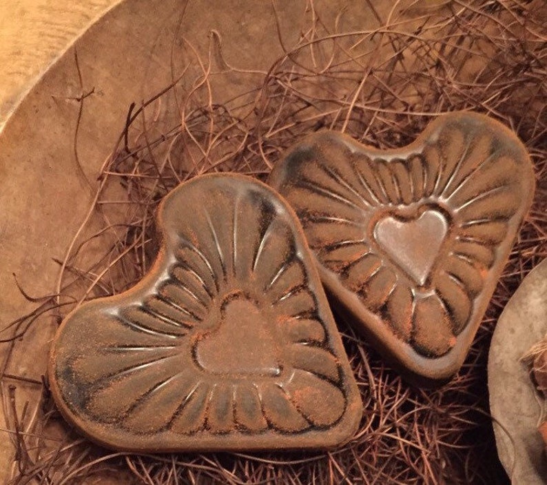 Blackened beeswax hearts Set of 2 Bowl Filler with angel hair vine image 1