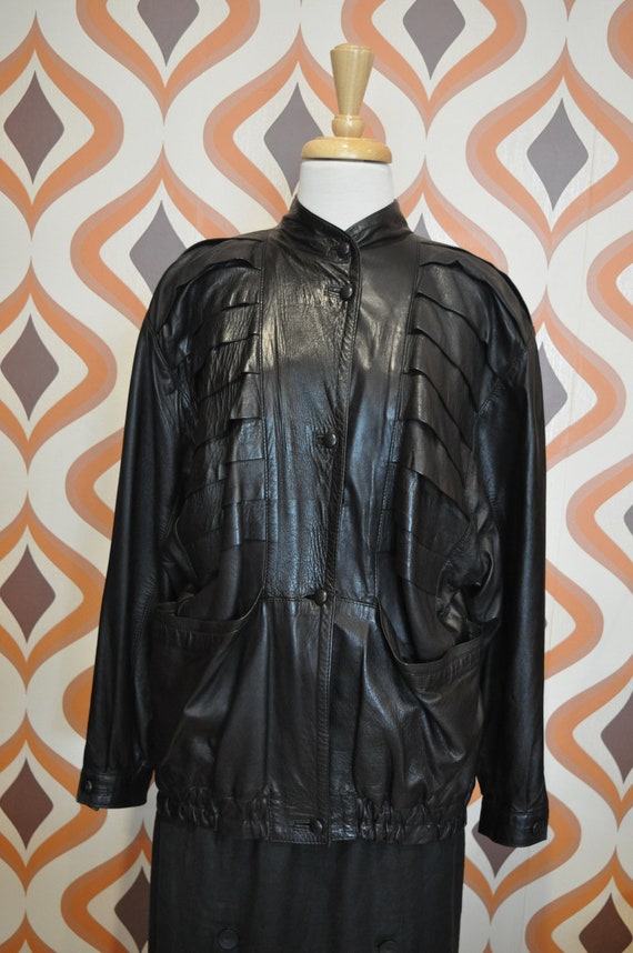 80s black leather jacket