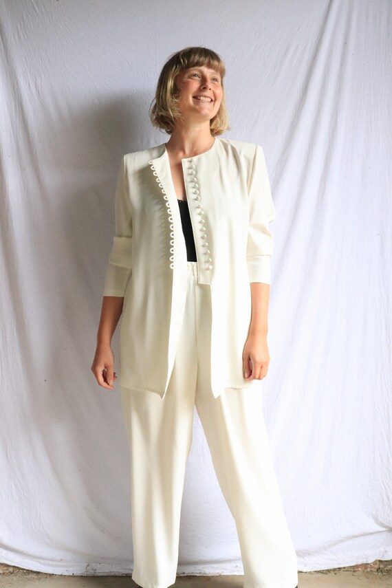 90s white pant suit, vintage, size 10, size 12