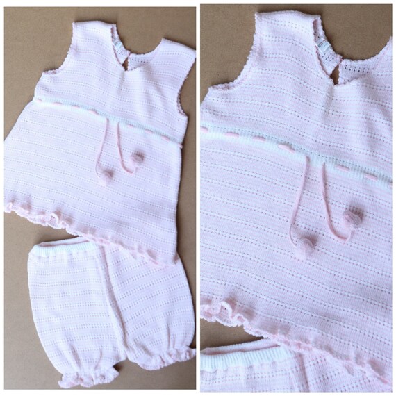 80s pastel pink and white knitted matching twin se