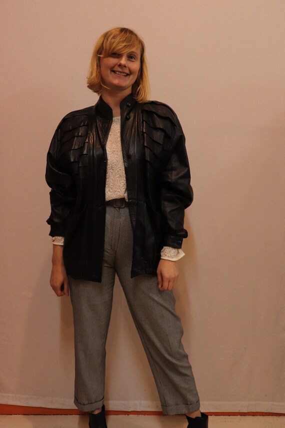 80s black leather jacket