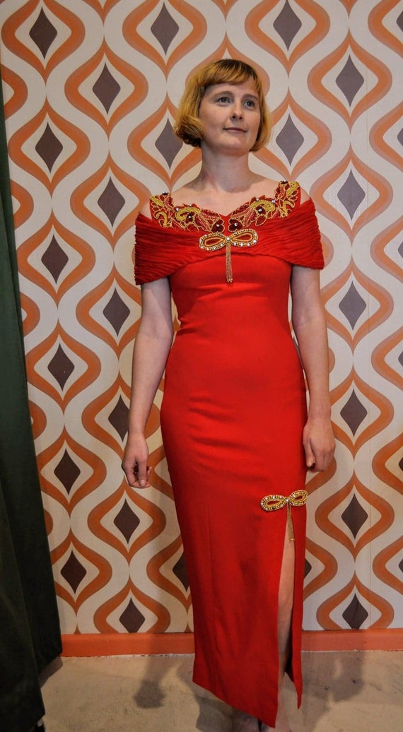 80s red evening gown