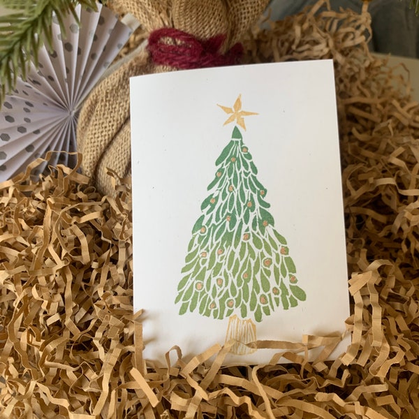 Handprinted Christmas Tree Holiday Cards Set of 10