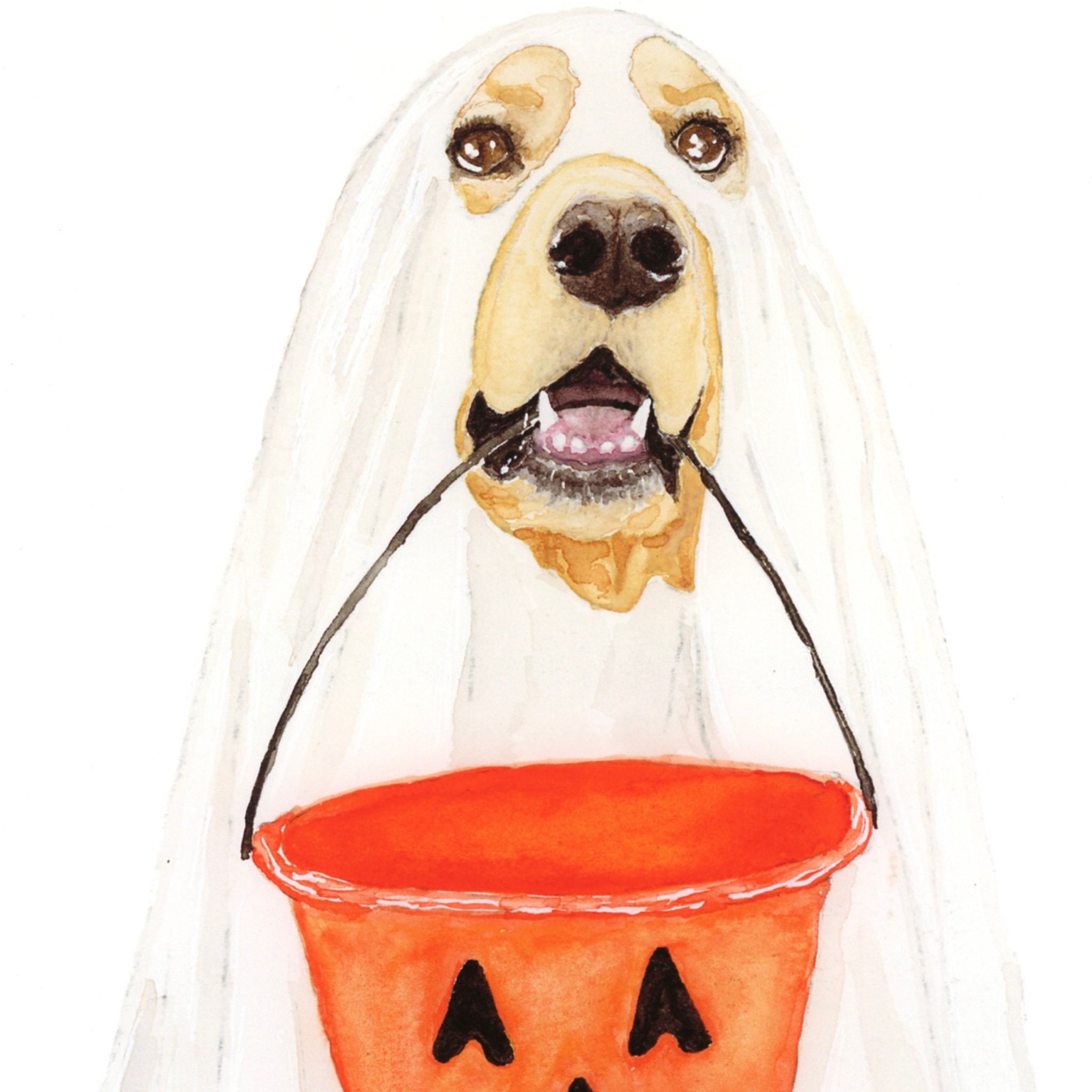 Golden Retriever Watercolor Art Print, Halloween Ghost Dog Costume ...